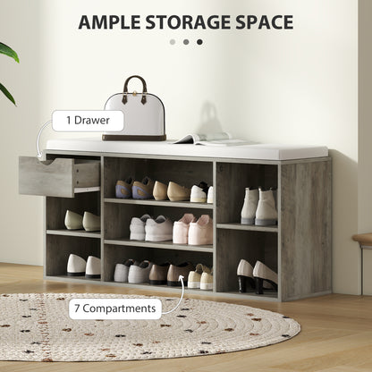Neba Wooden Grey Shoe Storage Bench With Cushioned Seat