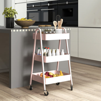 Subase Metal Pink 3 Tier Storage Trolley With Wheels