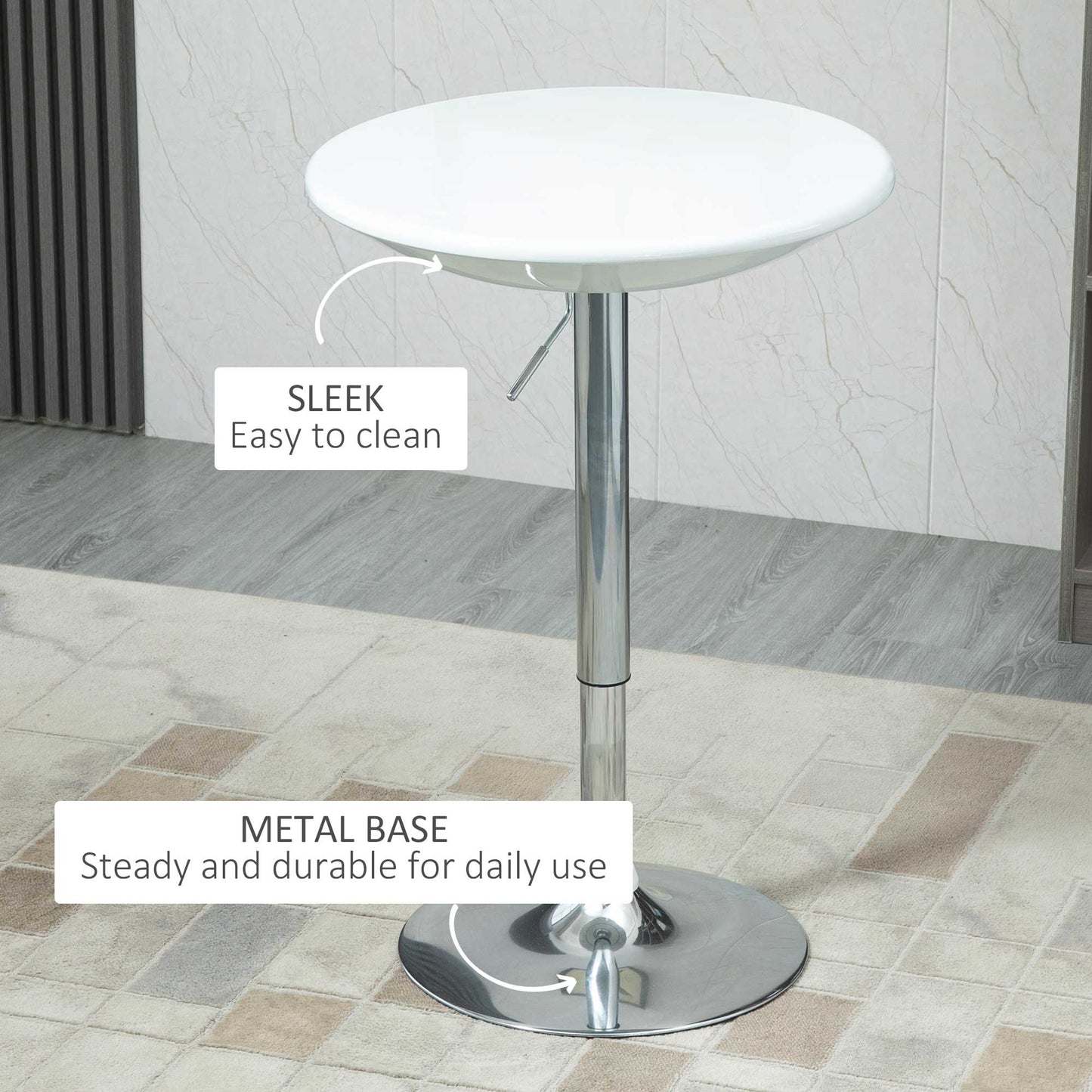 Nisapa Metal White Adjustable Round Bar Table With Swivel Top And Steel Base