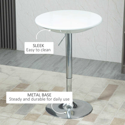 Nisapa Metal White Adjustable Round Bar Table With Swivel Top And Steel Base
