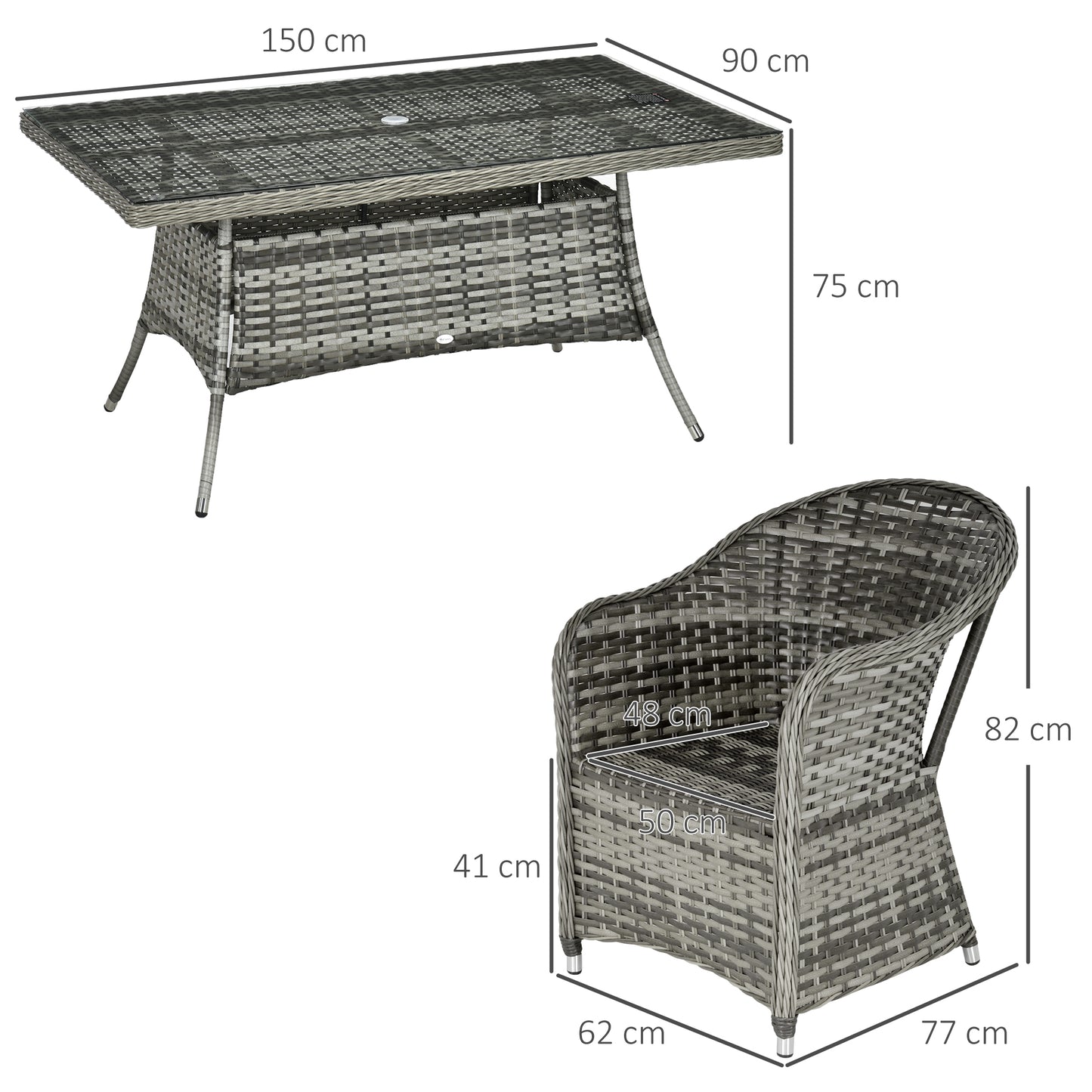 Viviel 6 Seater Grey Rattan Garden Dining Set With Cushioned Seating