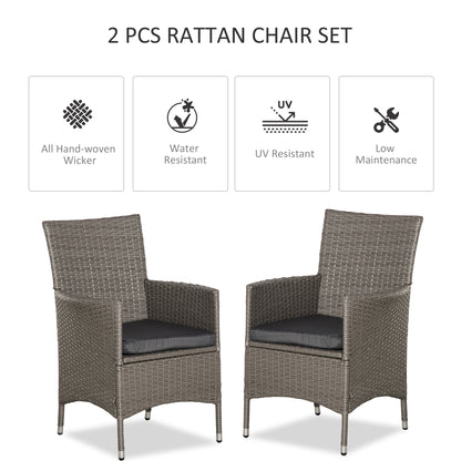Sevaka Set Of 2 Rattan Grey Outdoor Dining Armchairs With Cushions And Armrests