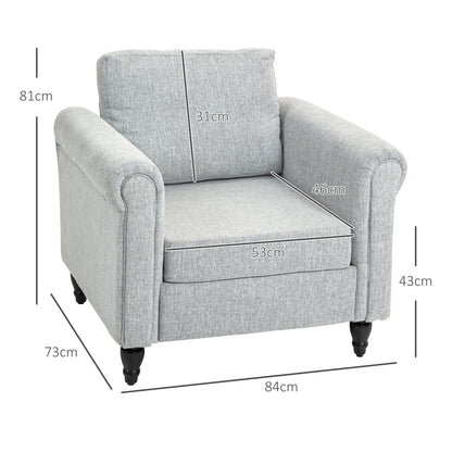 Rine Light Grey Vintage Mid Century Accent Chair With Rolled Arms And Wooden Legs