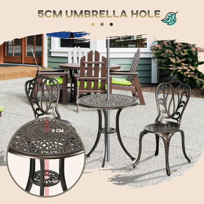Niso Aluminium Bronze Tone 3 Piece Garden Bistro Set With Umbrella Hole Table And Chairs