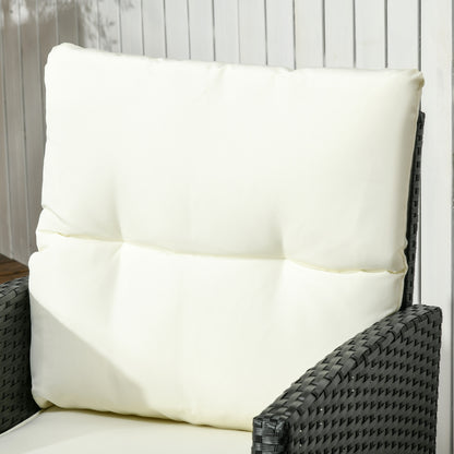Coma 7 Seater Black and White Rattan Garden Sofa Set With Armchairs Footstools And Glass Dining Table