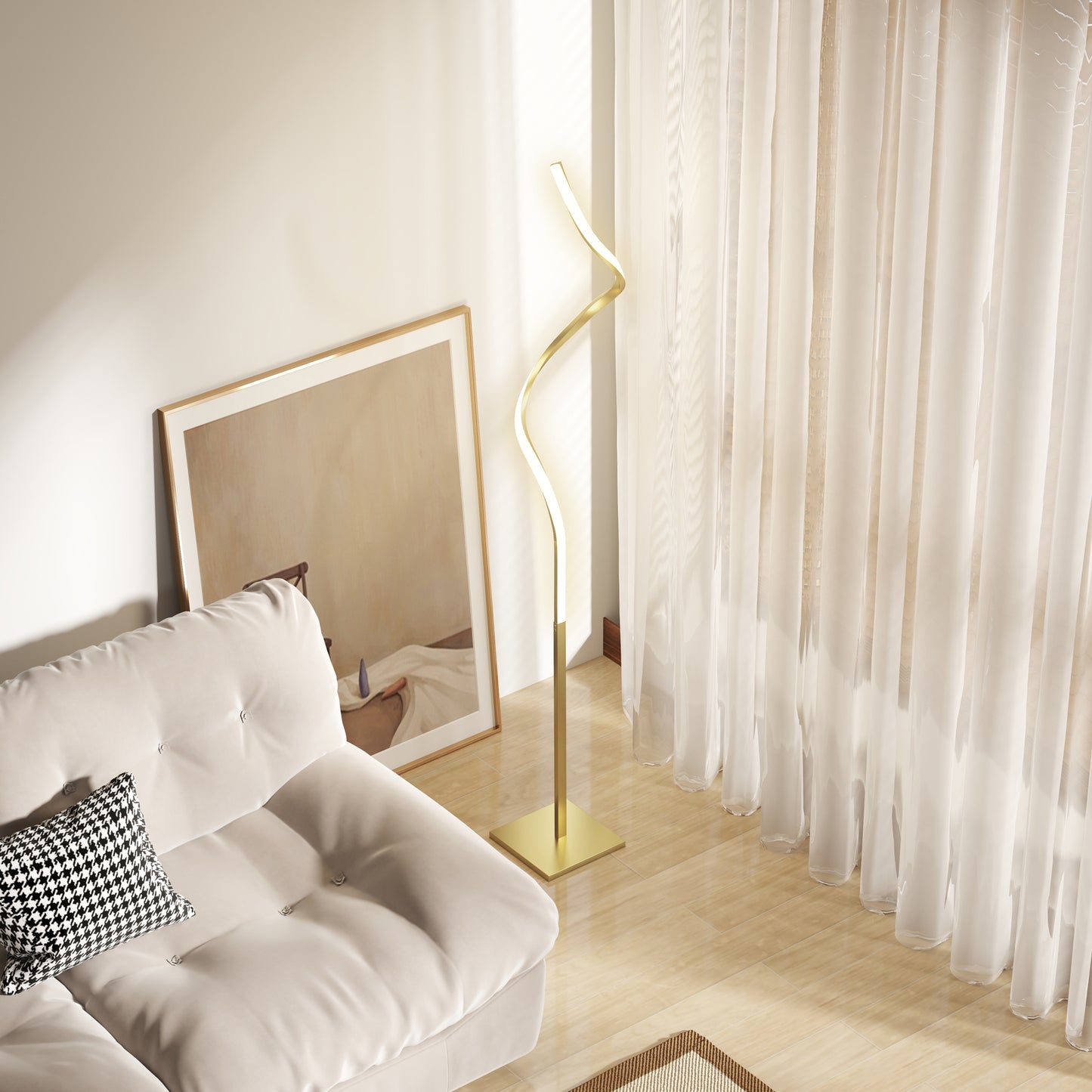 Fiyosu Metal Gold Tone Dimmable LED Floor Lamp With Adjustable Brightness And Foot Switch