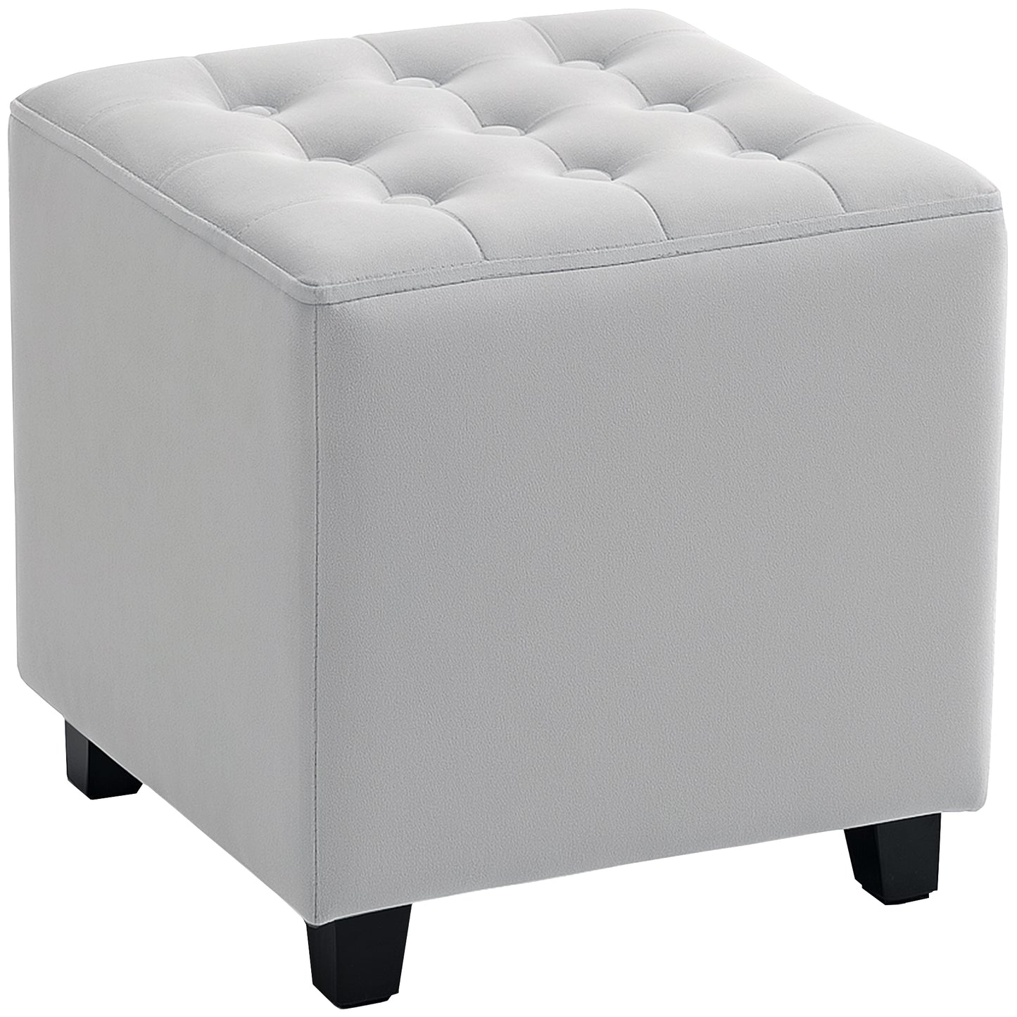 Kafano Velvet Light Grey Square Ottoman With Soft Upholstered Finish