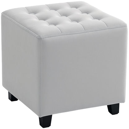 Kafano Velvet Light Grey Square Ottoman With Soft Upholstered Finish