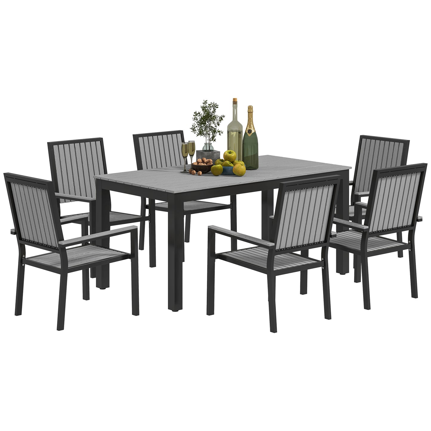 Tala  6 Seater Grey Garden Dining Set with Stackable Chairs Rectangular Table