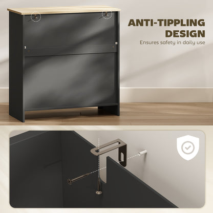 Elrere Wooden Black Modern Sideboard With Drawers Adjustable Shelves And Double Doors