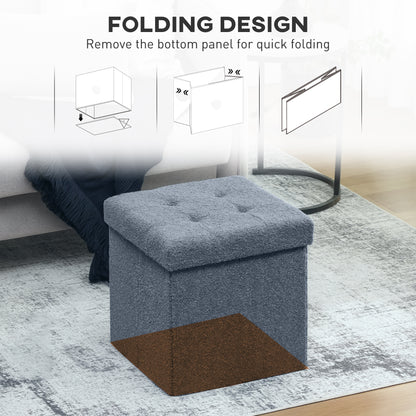 Fazi Sherpa Fleece Blue Foldable Storage Ottoman Diamond Tufted Lid