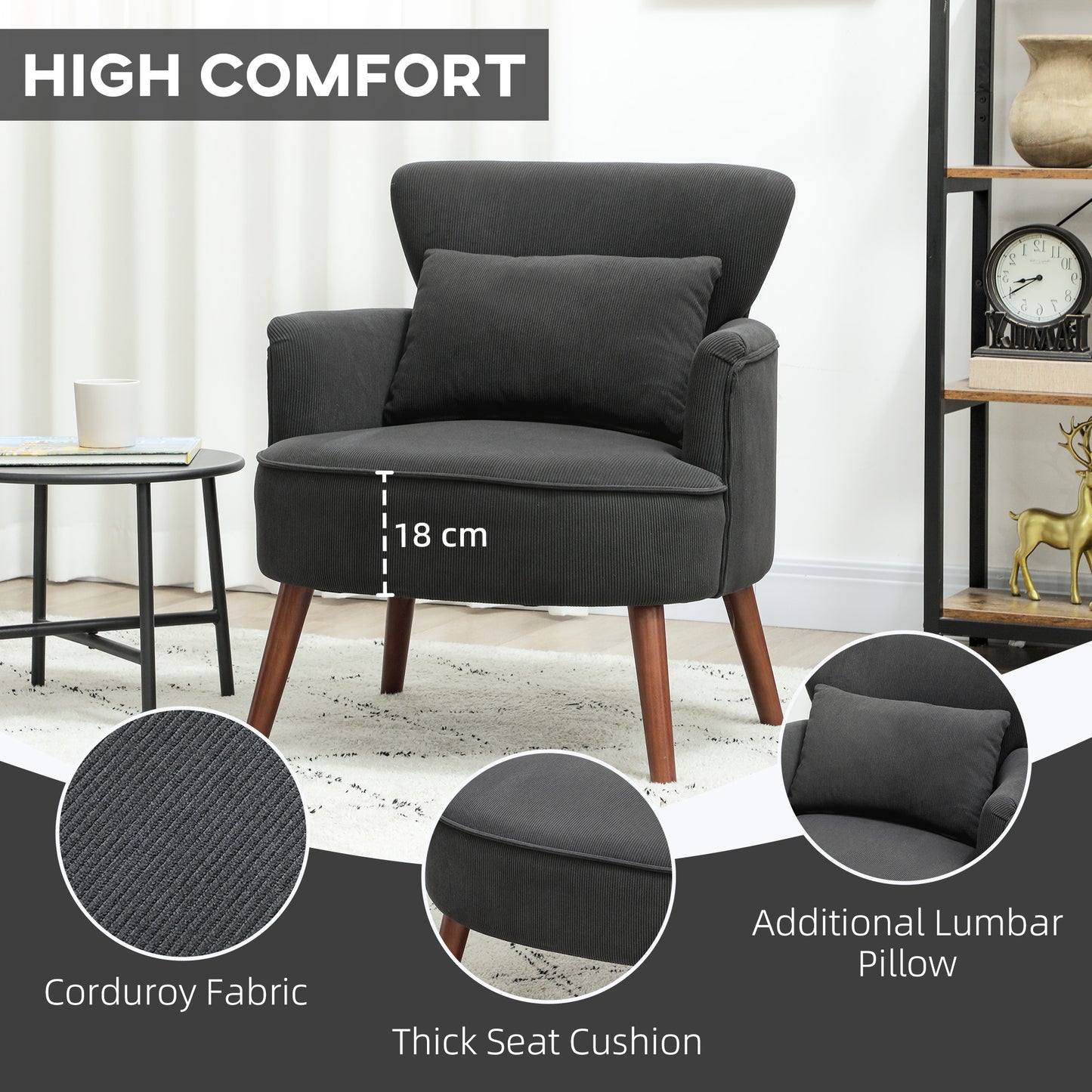 Mielyo Black Corduroy Retro Accent Armchair