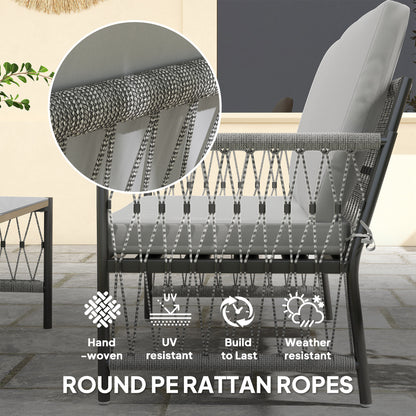Zike Rattan Grey 4 Seater Outdoor Sofa Conversation Set With Glass Coffee Table