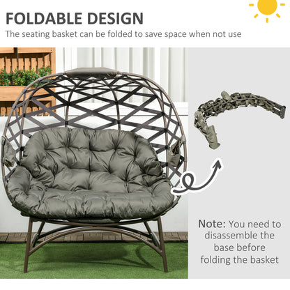 Stitzza Woven Rattan Sand Brown 2 Seater Folding Egg Chair With Cushions And Cup Holders