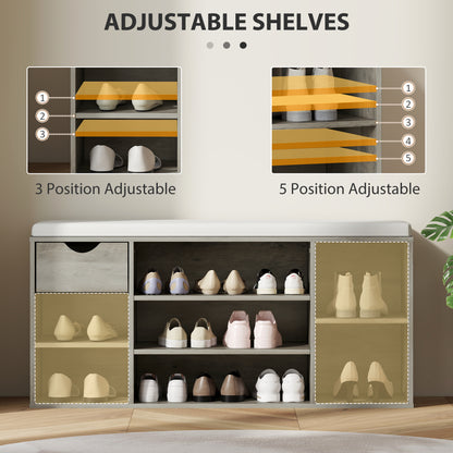 Neba Wooden Grey Shoe Storage Bench With Cushioned Seat