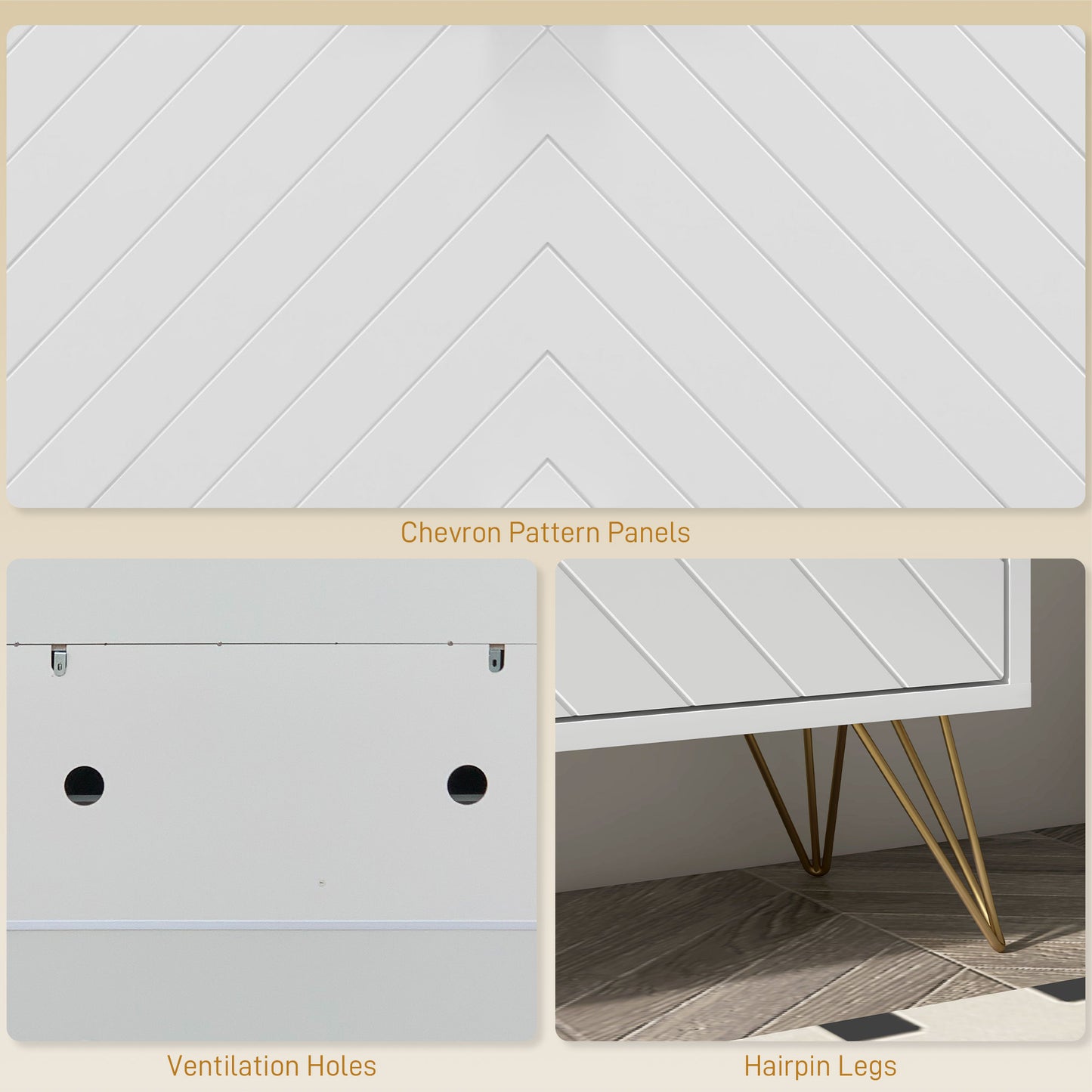 Notafa Wooden White Chevron Cabinet With Gold Accents For 12 Pairs