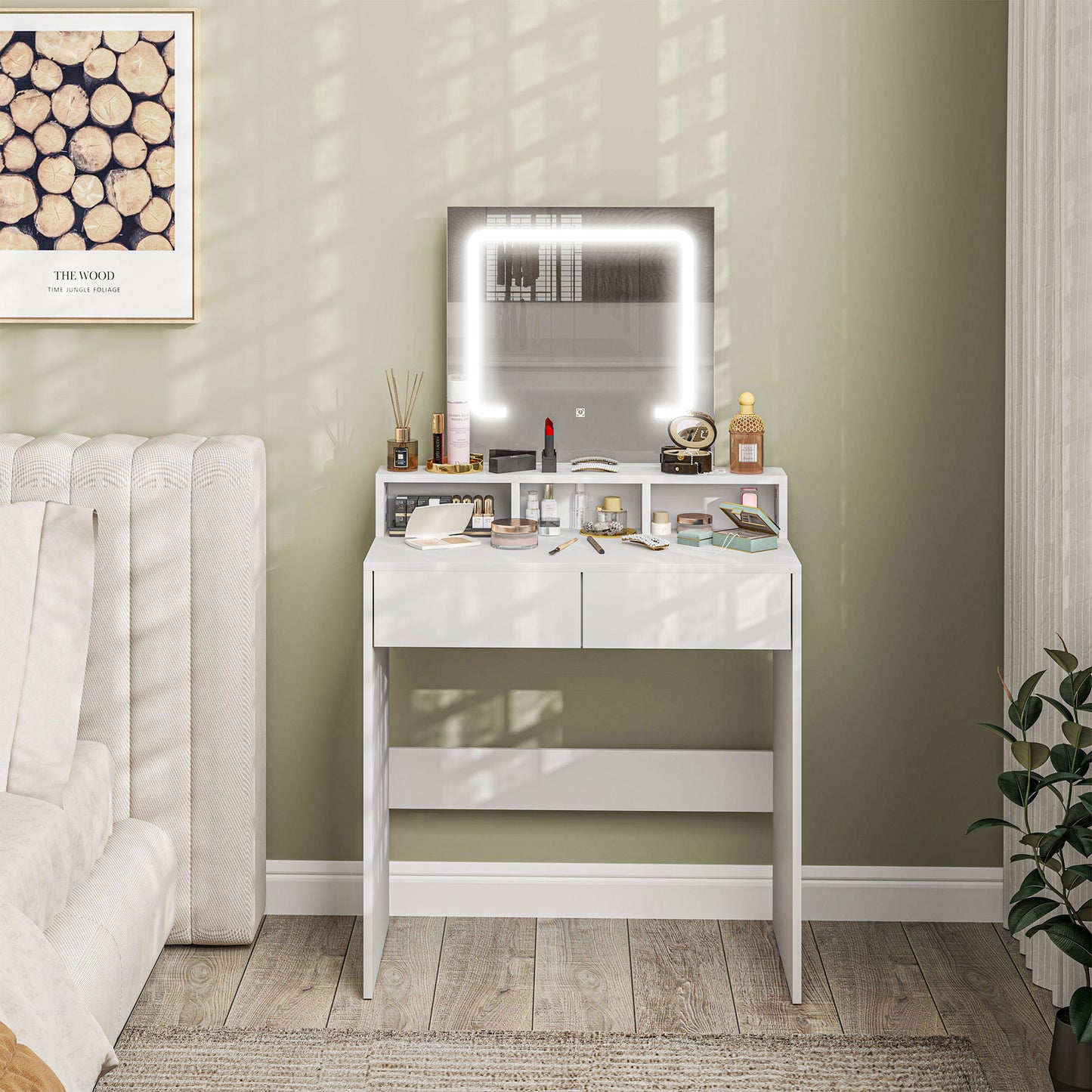 Linora Roso White Dressing Table With LED Mirror And Built In Storage