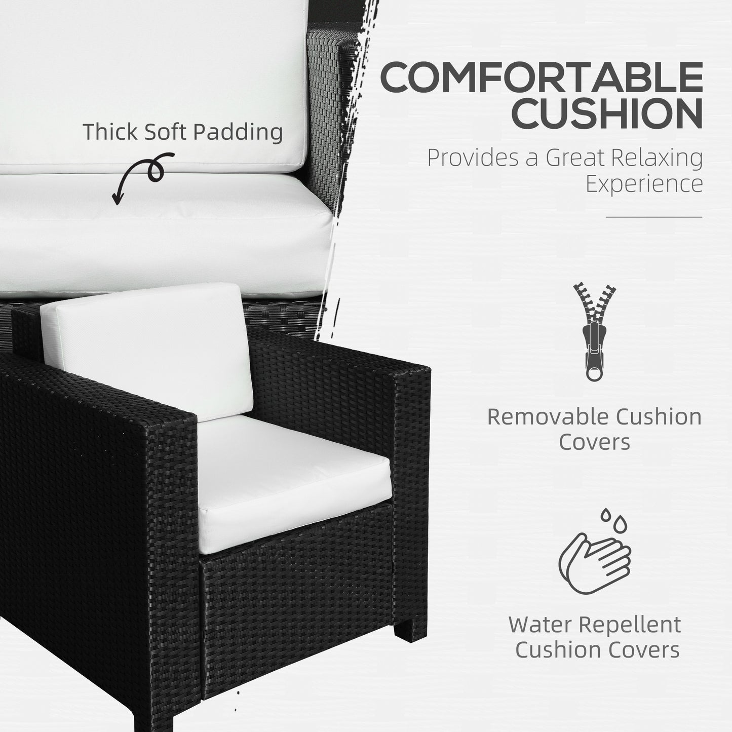 Raco Rattan Black Single Outdoor Armchair With Thick Cushioned Seat And Armrests