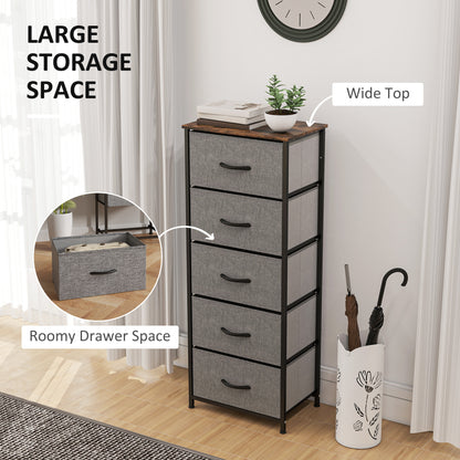 Elno Nano Metal And Fabric Rustic Brown And Grey 5 Drawer Industrial Storage Dresser