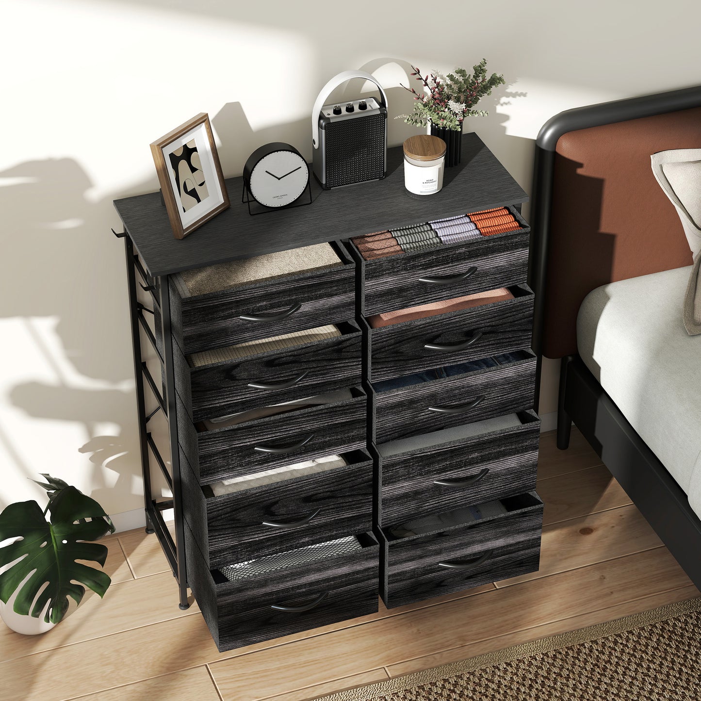 Mirizi Fabric And Metal Black 10 Drawer Storage Chest