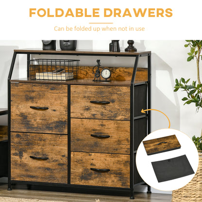 Rasozi Metal And Fabric Rustic Brown 5 Drawer Industrial Storage Chest With Shelf Shelf