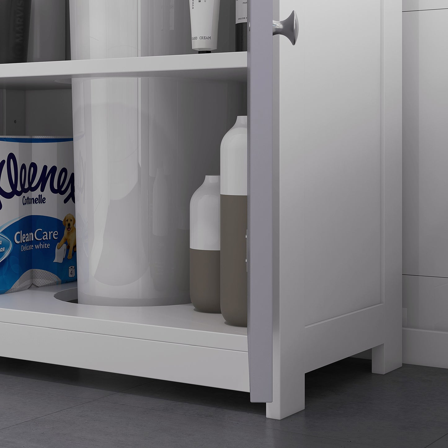 Rova Compact Under Sink Bathroom Storage Cabinet With Adjustable Shelf And Drain Cut Out White And Grey
