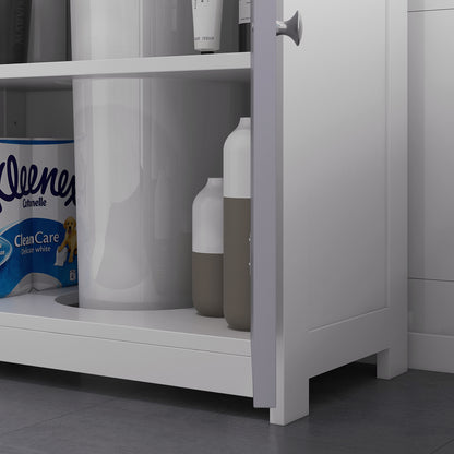Rova Compact Under Sink Bathroom Storage Cabinet With Adjustable Shelf And Drain Cut Out White And Grey