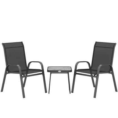 Zidoco 3 Piece Outdoor Mesh Bistro Set With Stackable Chairs And Coffee Table In Black