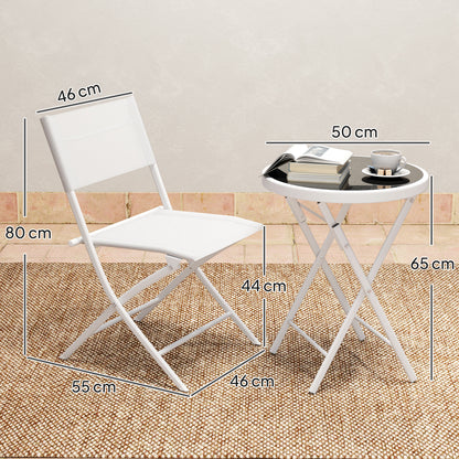Lafiyo Glass And Metal White 3 Piece Outdoor Bistro Set With Folding Chairs