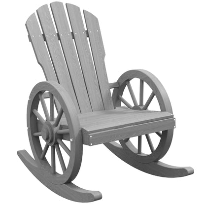 Elna Wood Grey Adirondack Style Outdoor Rocking Armchair With Reclining Back