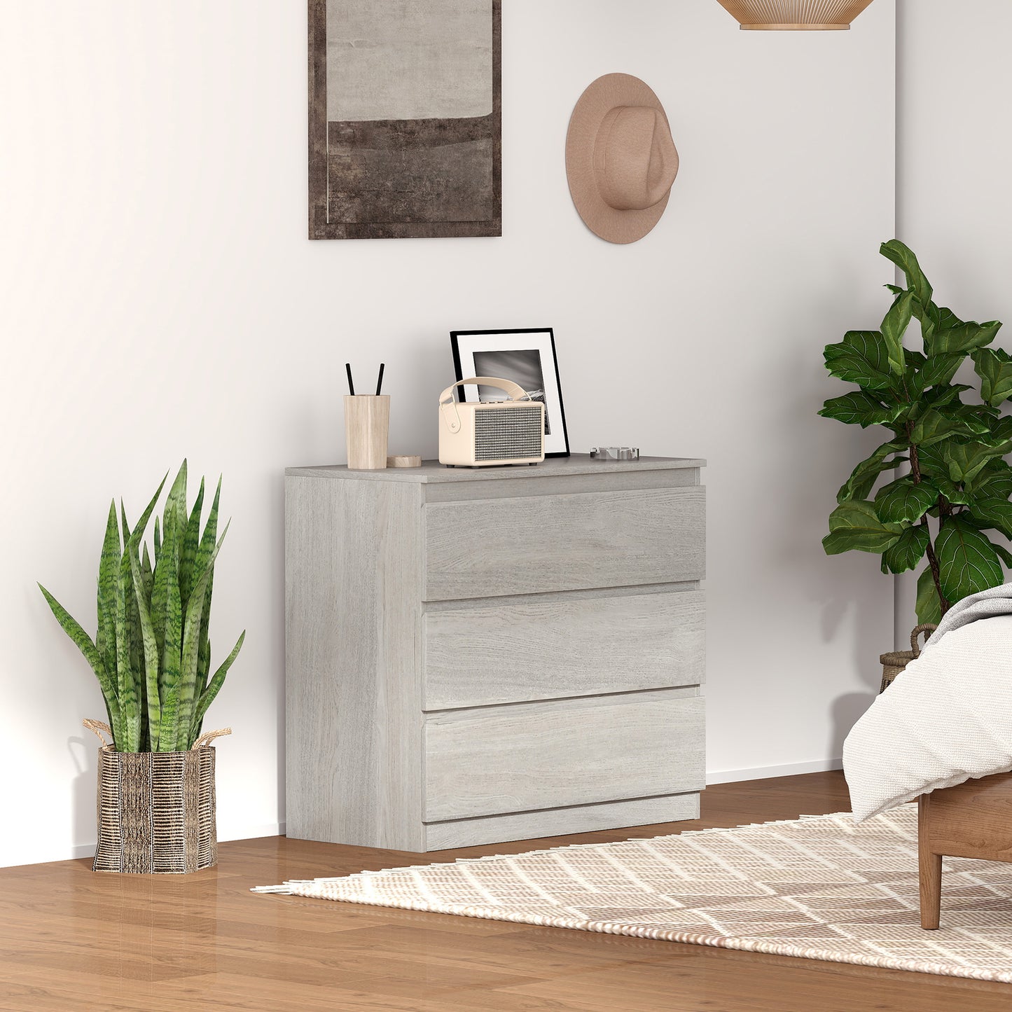 Serene Wooden Grey Wood Effect 3 Drawer Storage Chest