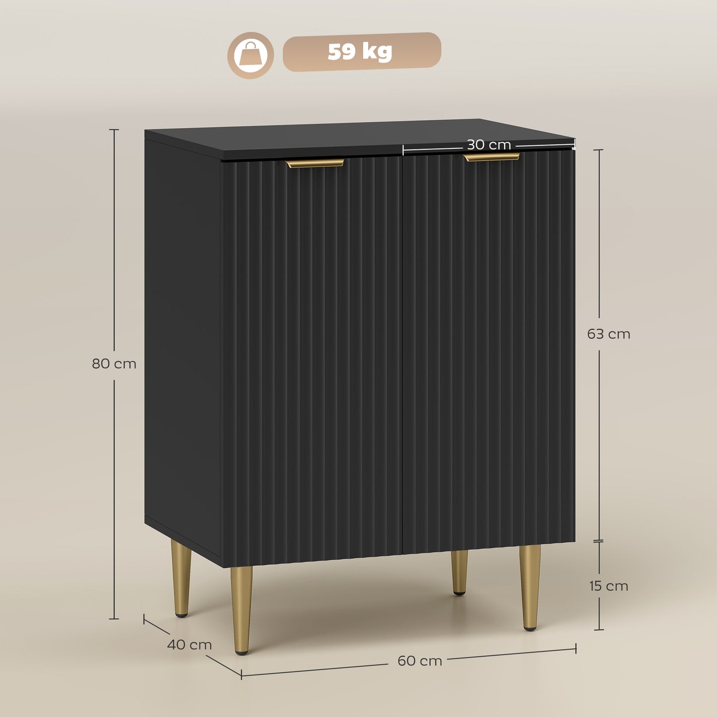 Sutto Black Etched Sideboard 2 Ribbed Doors Gold Accents
