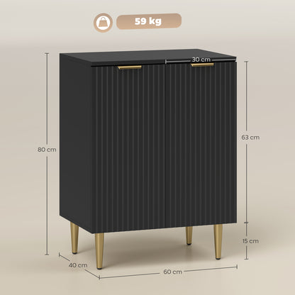 Sutto Black Etched Sideboard 2 Ribbed Doors Gold Accents