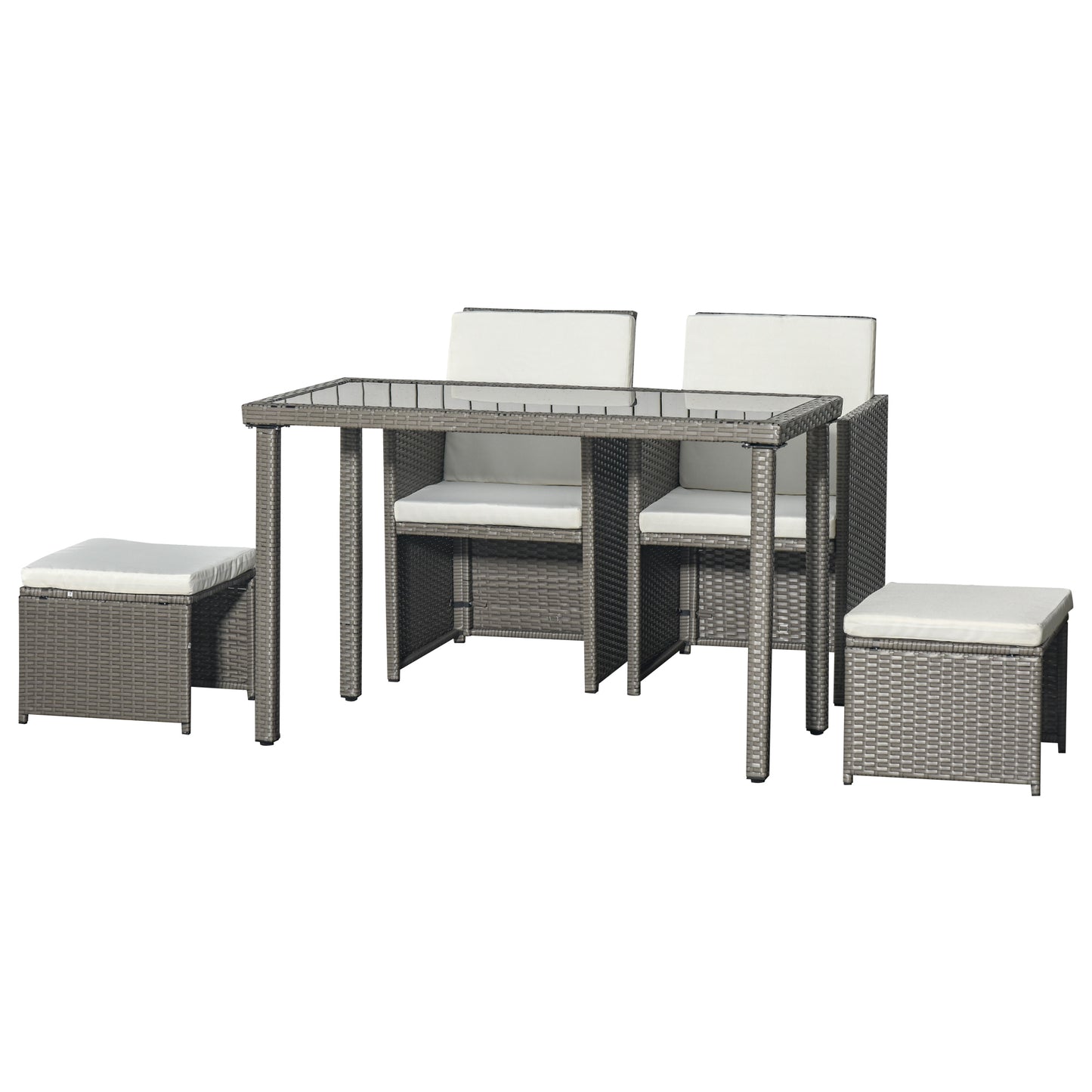 Moel Grey Rattan 4 Seater Cube Garden Dining Set with 2 Armchairs 2 Stools And Glass Table