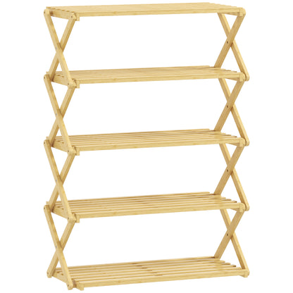 Lafa Mazi Natural Bamboo  5 Tier Folding Shoe Rack