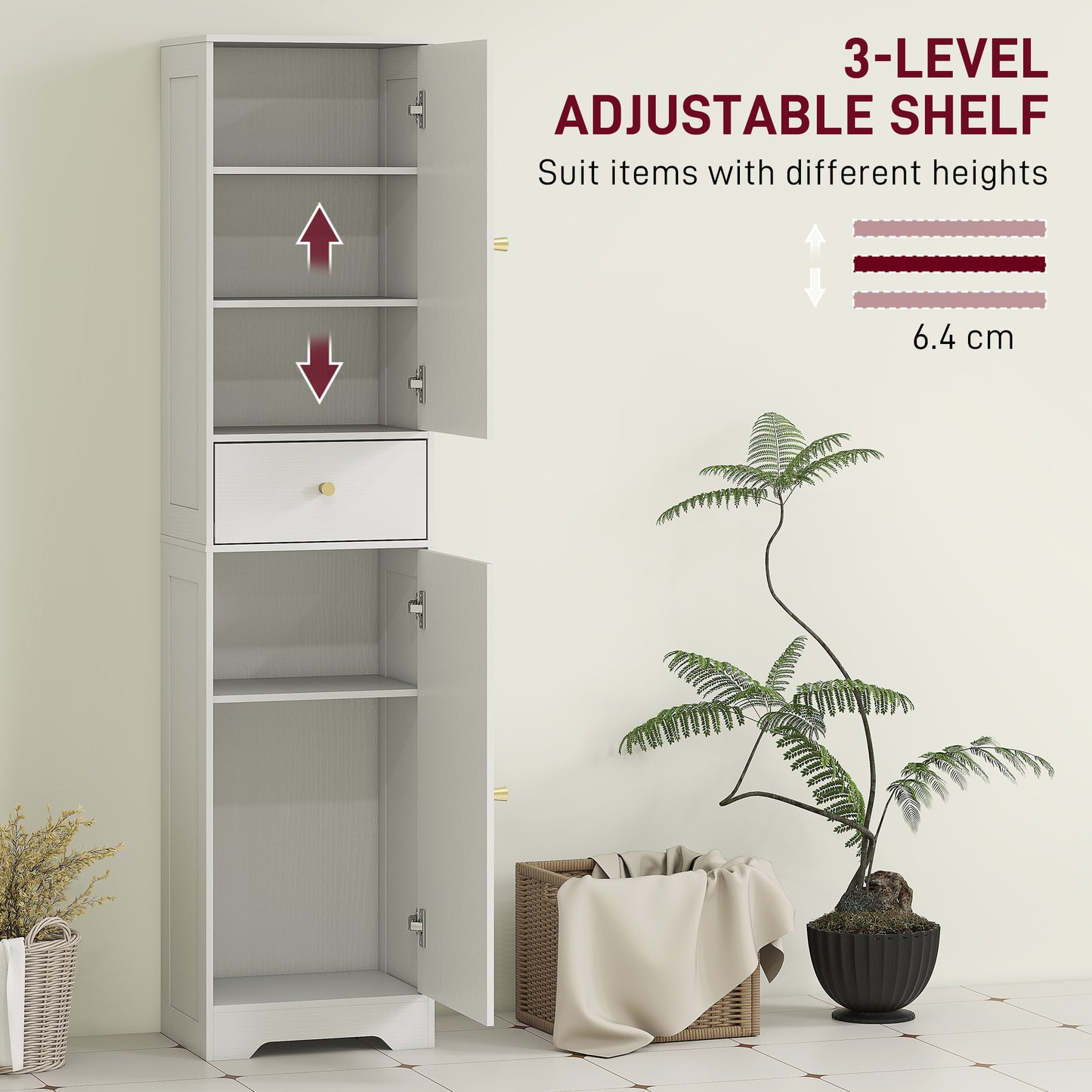 Remodi Bara Tall Bathroom Storage Cabinet With Arched Door Design White