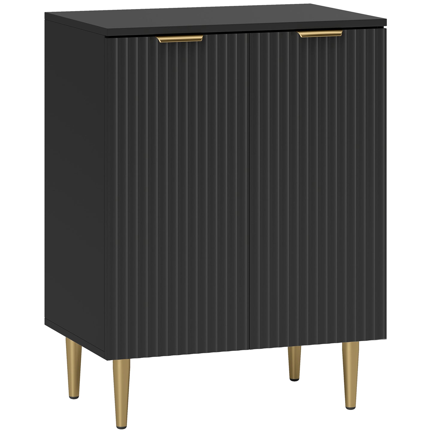 Sutto Black Etched Sideboard 2 Ribbed Doors Gold Accents