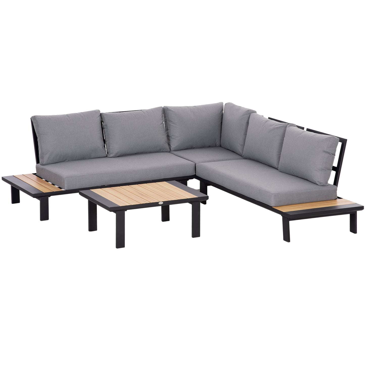 Lehak Aluminium Dark Grey 5 Seater L Shaped Garden Sofa Set With Coffee Table and 2 Side Tables