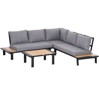 Lehak Aluminium Dark Grey 5 Seater L Shaped Garden Sofa Set With Coffee Table and 2 Side Tables