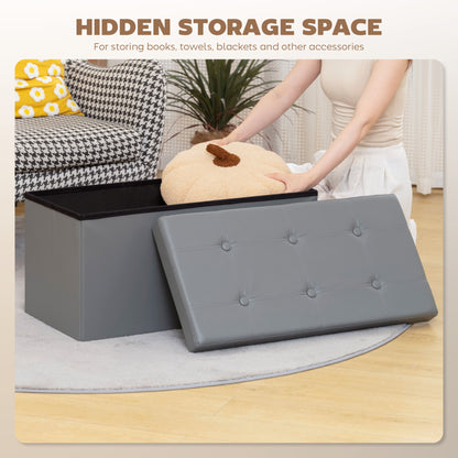 Nevi Faux Leather Grey Folding Storage Ottoman Bench 89 Litre