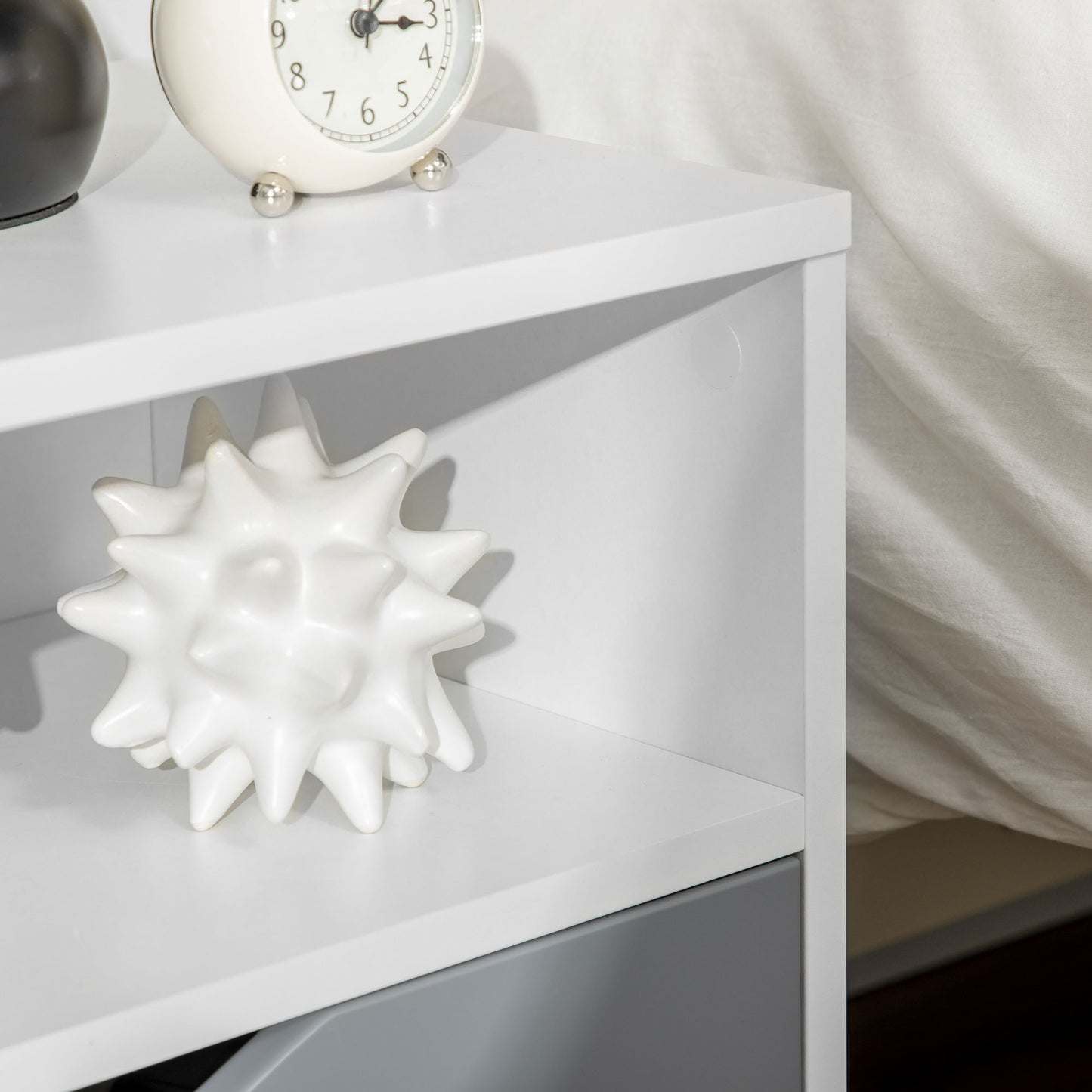 Tavimo Wooden Set Of 2 White And Grey Modern Bedside Tables With Drawer And Shelf