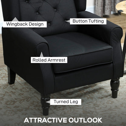 Royo Linen Black Retro Wingback Accent Armchair With Diamond Button Tufting