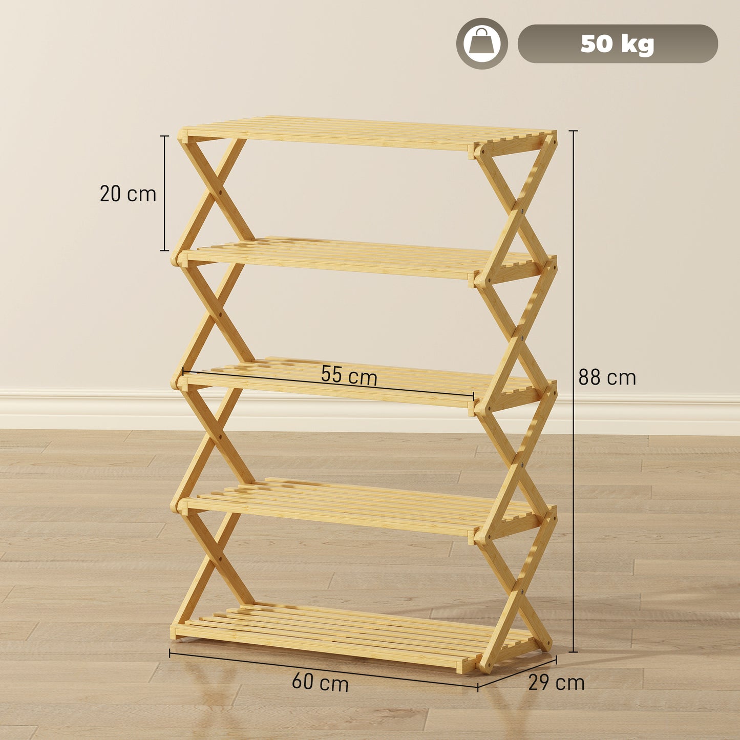 Lafa Mazi Natural Bamboo  5 Tier Folding Shoe Rack