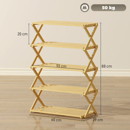 Lafa Mazi Natural Bamboo  5 Tier Folding Shoe Rack