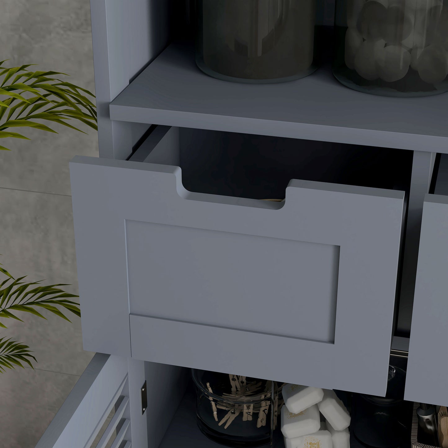 Tono 3 Section Bathroom Storage Unit With Shelves Drawers And Cupboard Grey