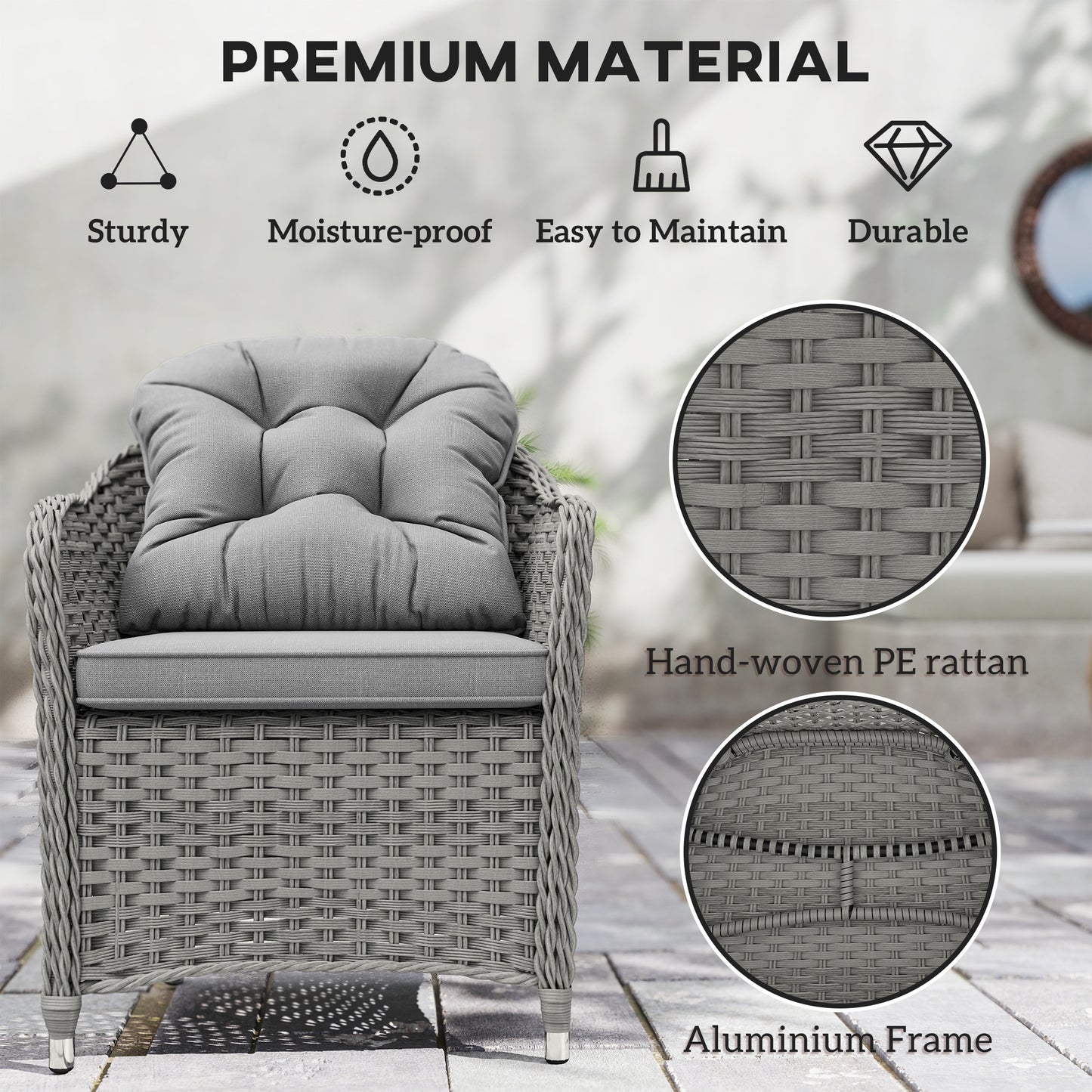 Bami  Light Grey Rattan 6 Seater Outdoor Dining Furniture Set with Glass Rectangular Table