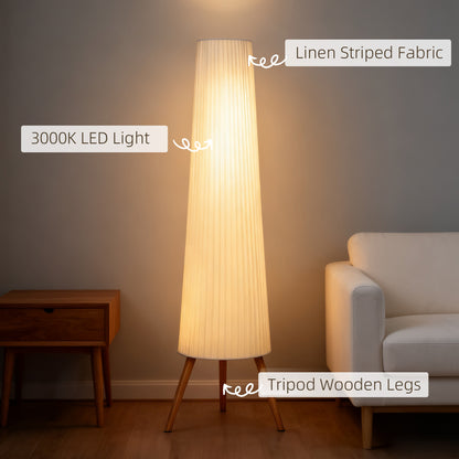 Liletti Natural Wood and White Fabric 3 Level Tripod Scandi Floor Lamp