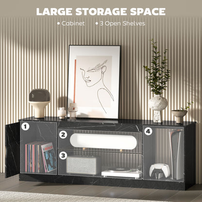 Avadell 148cm Black Marble Effect TV Unit With Glass Shelves For Screens Up To 55 Inches