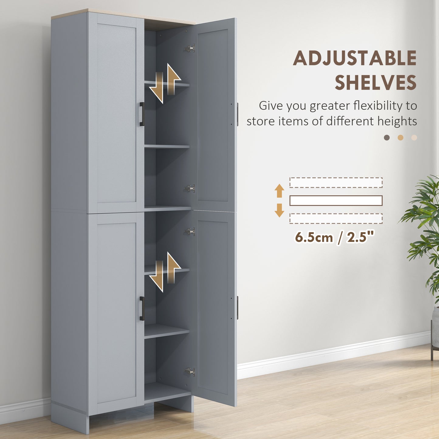 Keketa 171cm Wooden Grey 4 Door Modern Kitchen Pantry Cabinet