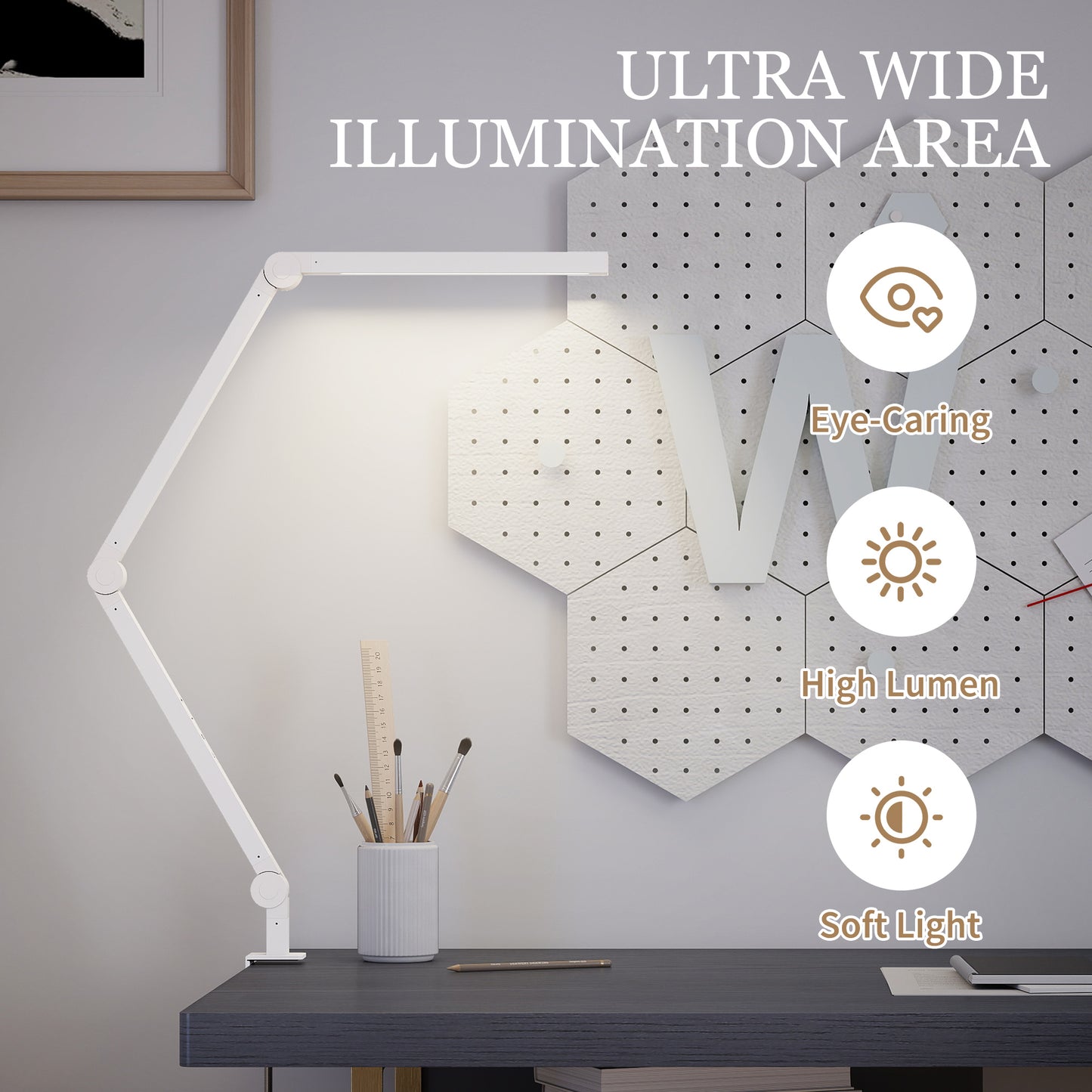 Laco Veni Metal White Dimmable Clamp Desk Lamp With Swing Arm Eye Care Light And Adjustable Brightness
